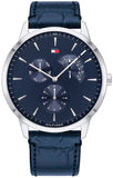 Tommy Hilfiger Brad Chronograph Quartz Blue Dial Blue Leather Strap Watch For Men - 1710387