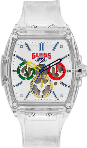 Guess Phoenix J Balvin White Dial Transparent Silicone Strap Watch For Men - V1051M1