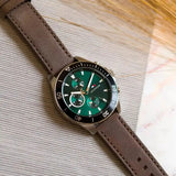 Tommy Hilfiger Larson Chronograph Green Dial Brown Leather Strap Watch For Men - 1791983