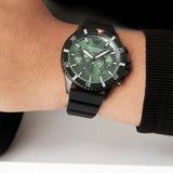 Emporio Armani Diver Chronograph Quartz Green Dial Black Silicon Strap Watch For Men - AR11463