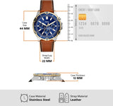 Fossil Garrett Chronograph Blue Dial Brown Leather Strap Watch for Men - FS5625