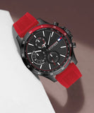 Tommy Hilfiger Multifunction Quartz Black Dial Red Rubber Strap Watch for Men  - 1791722