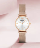 Emporio Armani Gianni T Bar Silver Dial Rose Gold Mesh Bracelet Watch For Women - AR1956