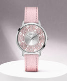 Guess Dahlia Analog Silver Dial Pink Leather Strap Watch for Women - GW0529L1