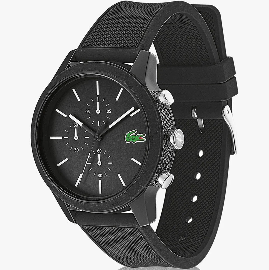 Lacoste 12.12 Chronograph Black Dial Black Silicone Strap Watch for Men - 2010972