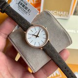 Michael Kors Pyper Quartz Silver Dial Brown Leather Strap Watch for Women - MK1036