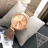 Guess Chiffon Rose Gold Dial Mesh Bracelet Watch For Women - W1083L3