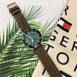 Tommy Hilfiger Larson Chronograph Green Dial Brown Leather Strap Watch For Men - 1791983