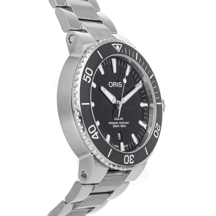 Oris Aquis Date Black Dial Silver Steel Strap Watch for Men - 0173377304134-0782405PEB