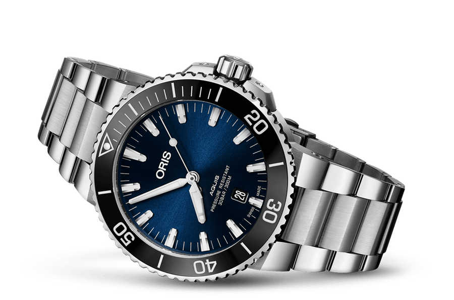 Oris Aquis Date Blue Dial Silver Steel Strap Watch for Men - 0173377304135-0782405PEB