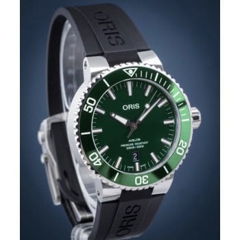 Oris Aquis Date Green Dial Black Rubber Strap Watch for Men - 0173377304157-0742464EB