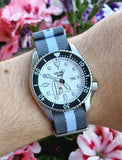 Seiko 5 Sports x Peanuts Surfboard Snoopy Limited Edition White Dial Two Tone NATO Strap Watch For Men - SRPK25K1