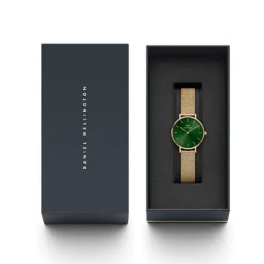 Daniel Wellington Petite Emerald Green Dial Gold Mesh Strap Watch For Women - DW00100481