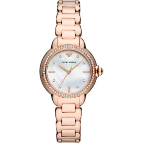 Emporio Armani Aira Three Hand Mother of Pearl Dial Rose Gold Steel Strap Watch For Women - AR11523