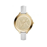 Michael Kors Slim Runway Quartz Gold Dial White Leather Strap Watch For Women - MK2389