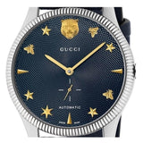 Gucci G Timeless Automatic Blue Dial Black Leather Strap Watch For Men - YA126347