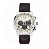 Guess Chronograph Quartz White Dial Brown Leather Strap Watch For Men - W0380G1