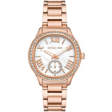 Michael Kors Sage Three-Hand Mother of Pearl White Dial Rose Gold Steel Strap Watch for Women - MK4806