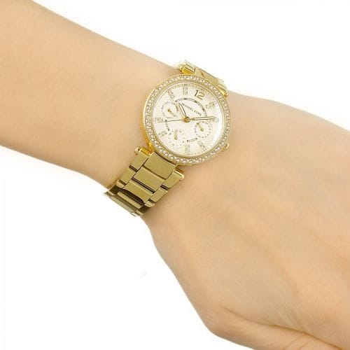 Michael Kors Parker White Dial Gold Steel Strap Watch for Women - MK6056