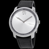 Movado Bold Silver Dial Black Leather Strap Watch For Men - 3600468