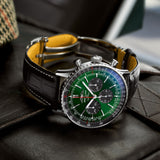 Breitling Navitimer B01 Chronograph 46 Green Dial Black Leather Strap Watch for Men - AB0137241L1P1