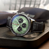 Breitling Navitimer B01 Chronograph 43 Green Dial Black Leather Strap Watch for Men - AB0138241L1P1