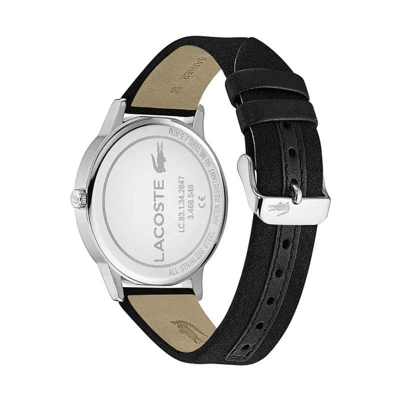 Lacoste Madrid Gray Dial Black Leather Strap Watch for Men - 2011032