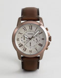 Fossil Grant Chronograph White Dial Brown Leather Strap Watch for Men - FS5344