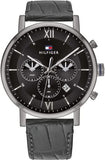 Tommy Hilfiger Evan Black Dial Black Leather Strap Watch for Men - 1710395