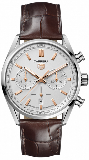 Tag Heuer Carrera Chronograph White Dial Brown Leather Strap Watch for Men - CBN2013.FC6483