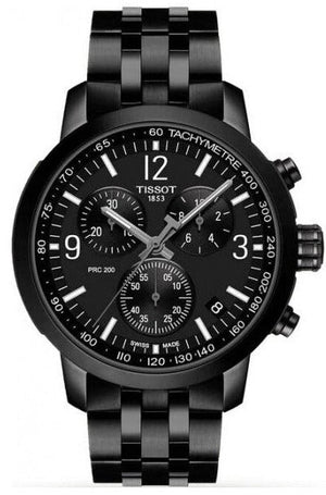 Tissot PRC 200 Chronograph Black Dial Black Steel Strap Watch For Men - T114.417.33.057.00