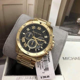 Michael Kors Brecken Chronograph Quartz Black Dial Gold Steel Strap Watch For Men - MK8481