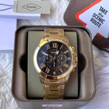 Fossil Grant Chronograph Black Dial Gold Steel Strap Watch for Men - FS4815