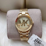 Michael Kors Slim Runway Gold Dial Gold Steel Strap Watch for Women - MK3477