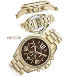 Michael Kors Bradshaw Brown Dial Gold Steel Strap Watch for Women - MK5502