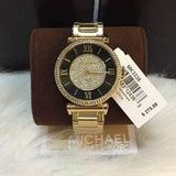 Michael Kors Catlin Black Dial Gold Steel Strap Watch for Women - MK3338