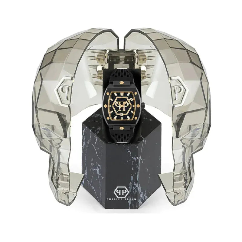 Philipp Plein Hexagon Phantom Black Dial Black Silicone Strap Watch For Men- PWPUA0224