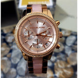 Michael Kors Ritz Chronograph Rose Gold Dial Two Tone Steel Strap Watch for Women - MK6307