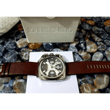 Diesel BAMF Chronograph Beige Dial Brown Leather Strap Watch For Men - DZ7343