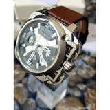 Diesel BAMF Chronograph Beige Dial Brown Leather Strap Watch For Men - DZ7343