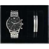 Emporio Armani Gianni Chronograph Black Dial Silver Steel Strap Watch For Men - AR80009