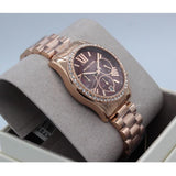 Michael Kors Lexington Chronograph Red Dial Rose Gold Steel Strap Watch For Women - MK7275