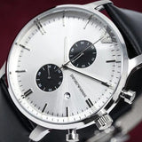 Emporio Armani Gianni White Dial Black Leather Strap Watch For Men - AR0385