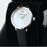 Emporio Armani Modern White Dial Black Leather Strap Watch For Women - AR11159