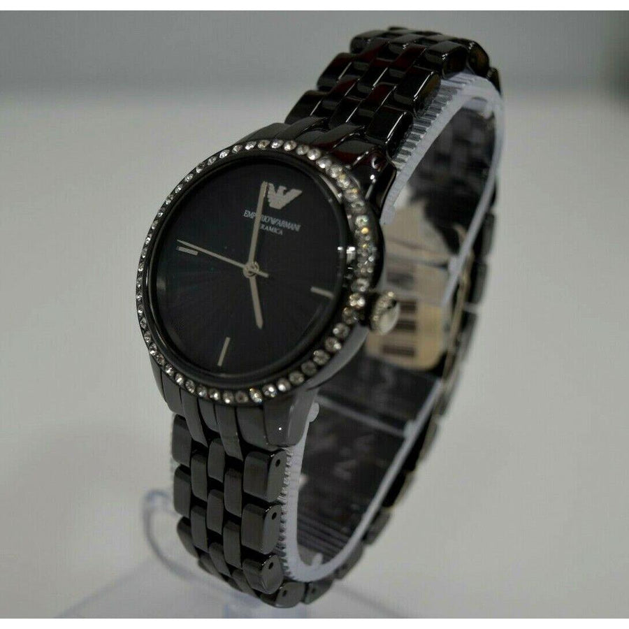 Emporio Armani Ceramica Crystals Black Dial Black Ceramic Strap Watch For Women - AR1478