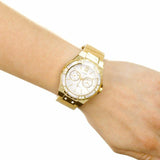 Guess Limelight Quartz Silver Dial Golden Leather Strap Watch For Women - W0775L2