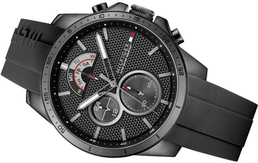 Tommy Hilfiger Decker Black Dial Black Rubber Strap Watch for Men - 1791352