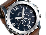 Fossil Nate Chronograph Navy Blue Dial Brown Leather Strap Watch for Men - JR1504