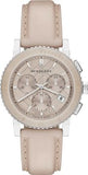 Burberry The City Chronograph Rose Gold Dial Beige Leather Strap Watch For Women - BU9702