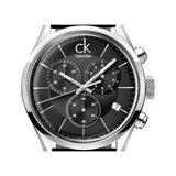 Calvin Klein Masculine Chronograph Black Dial Black Leather Strap Watch for Men - K2H27102